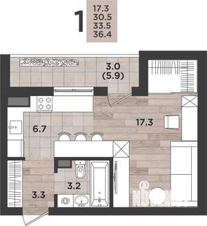 1-к квартира, вторичка, 34м2, 2/12 этаж