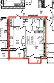 1-к квартира, вторичка, 46м2, 9/9 этаж