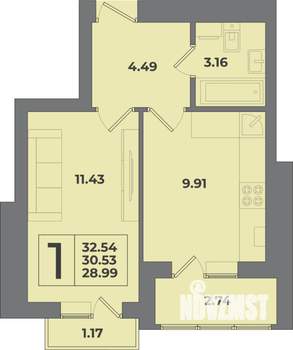 1-к квартира, вторичка, 33м2, 9/9 этаж