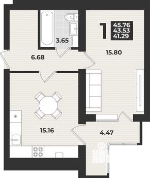 1-к квартира, вторичка, 46м2, 8/9 этаж