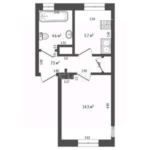 1-к квартира, вторичка, 32м2, 3/3 этаж