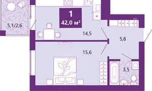 1-к квартира, сданный дом, 43м2, 4/4 этаж