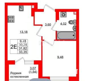 1-к квартира, вторичка, 34м2, 2/9 этаж