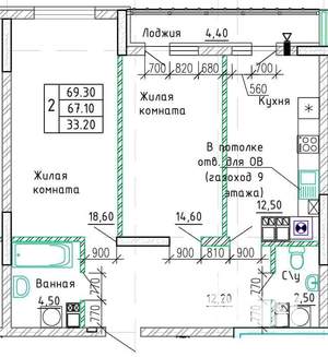 2-к квартира, вторичка, 70м2, 8/9 этаж