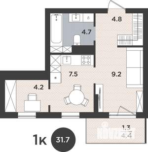 1-к квартира, вторичка, 32м2, 9/9 этаж