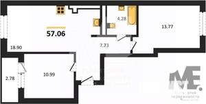 2-к квартира, вторичка, 57м2, 6/9 этаж