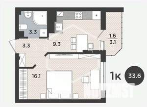 1-к квартира, сданный дом, 34м2, 5/9 этаж