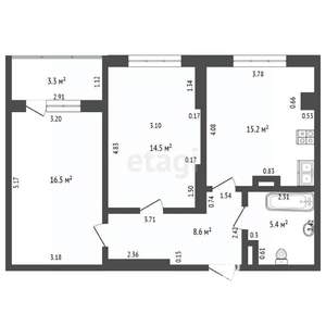 2-к квартира, вторичка, 60м2, 1/17 этаж