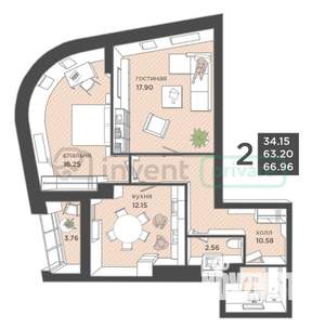 2-к квартира, вторичка, 67м2, 12/25 этаж