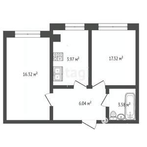 1-к квартира, вторичка, 48м2, 2/3 этаж