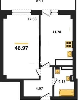 1-к квартира, вторичка, 43м2, 20/25 этаж
