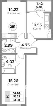 2-к квартира, вторичка, 53м2, 4/10 этаж