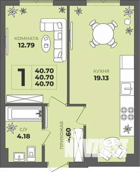 1-к квартира, вторичка, 41м2, 1/8 этаж