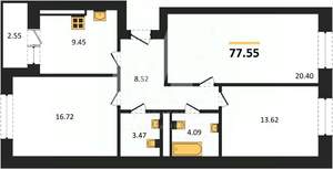 3-к квартира, вторичка, 78м2, 1/9 этаж