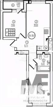 2-к квартира, вторичка, 56м2, 8/9 этаж