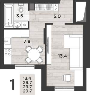 1-к квартира, вторичка, 30м2, 1/14 этаж