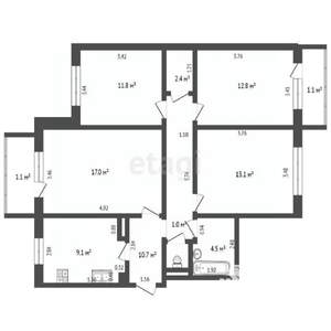 4-к квартира, вторичка, 82м2, 4/9 этаж