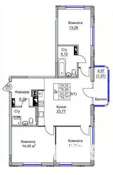3-к квартира, вторичка, 80м2, 7/9 этаж