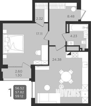 1-к квартира, вторичка, 58м2, 8/9 этаж