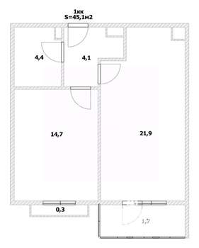 1-к квартира, вторичка, 45м2, 9/12 этаж