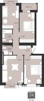 3-к квартира, вторичка, 77м2, 9/9 этаж