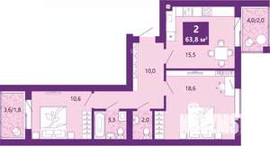 2-к квартира, вторичка, 65м2, 4/4 этаж