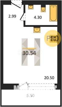 Студия квартира, вторичка, 30м2, 8/9 этаж