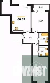 2-к квартира, вторичка, 67м2, 4/9 этаж