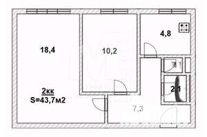 2-к квартира, вторичка, 44м2, 1/9 этаж