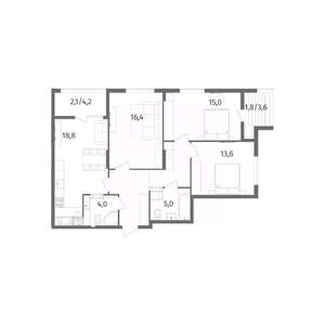 3-к квартира, вторичка, 91м2, 8/12 этаж