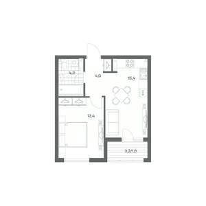 1-к квартира, строящийся дом, 39м2, 4/18 этаж
