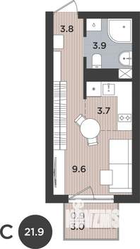 1-к квартира, вторичка, 22м2, 9/9 этаж