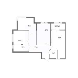 3-к квартира, строящийся дом, 90м2, 5/12 этаж