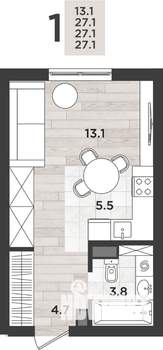 Студия квартира, вторичка, 28м2, 1/14 этаж