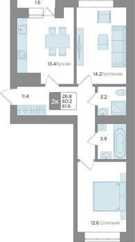 Студия квартира, вторичка, 60м2, 2/9 этаж