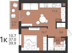 1-к квартира, вторичка, 37м2, 5/9 этаж