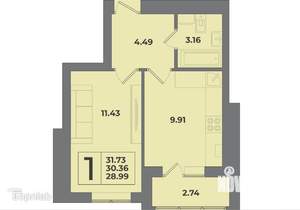 1-к квартира, вторичка, 32м2, 5/9 этаж