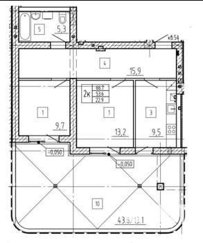 2-к квартира, вторичка, 67м2, 1/4 этаж