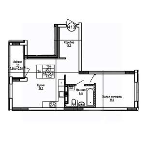1-к квартира, вторичка, 47м2, 7/9 этаж