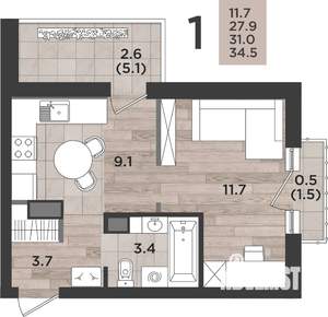 1-к квартира, вторичка, 31м2, 11/14 этаж