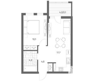 1-к квартира, строящийся дом, 41м2, 8/18 этаж