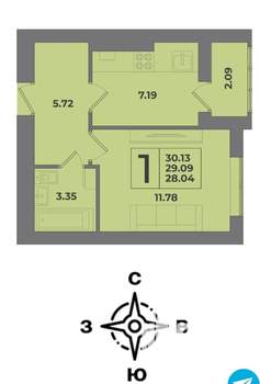1-к квартира, вторичка, 30м2, 6/8 этаж