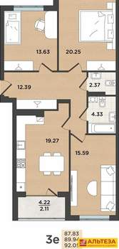 2-к квартира, вторичка, 90м2, 2/8 этаж
