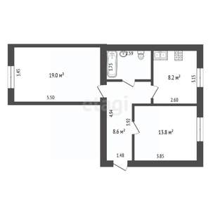 2-к квартира, вторичка, 54м2, 1/3 этаж
