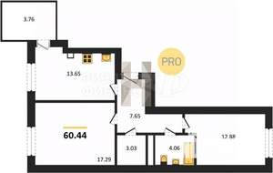 2-к квартира, вторичка, 60м2, 8/9 этаж