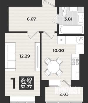 1-к квартира, вторичка, 36м2, 1/9 этаж