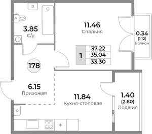 1-к квартира, вторичка, 35м2, 10/10 этаж