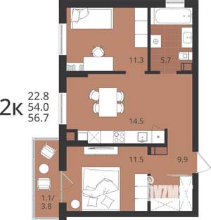 2-к квартира, вторичка, 54м2, 4/9 этаж