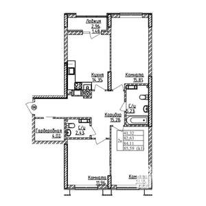3-к квартира, строящийся дом, 84м2, 4/9 этаж