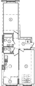 2-к квартира, строящийся дом, 66м2, 1/9 этаж